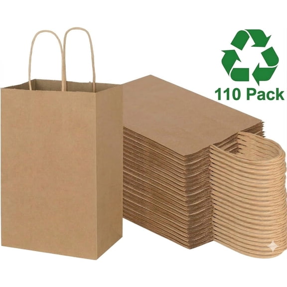 Reli Kraft Paper Bags with Handles Bulk Set – 5.25x3.25x8 Brown Gift Bags, Recyclable Heavy Duty Shopping Bags for Retail, Party Favors, Wedding & DIY Crafts, 110 Case/Pack