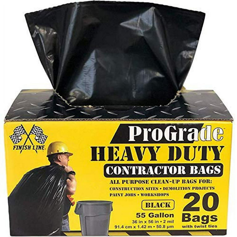 Reli. ProGrade Contractor Trash Bags 55 Gallon (20 Bags w/ Ties) Black 55  Gallon Trash Bags Heavy Duty, Garbage Bags / Construction Bags (2 mil) (55