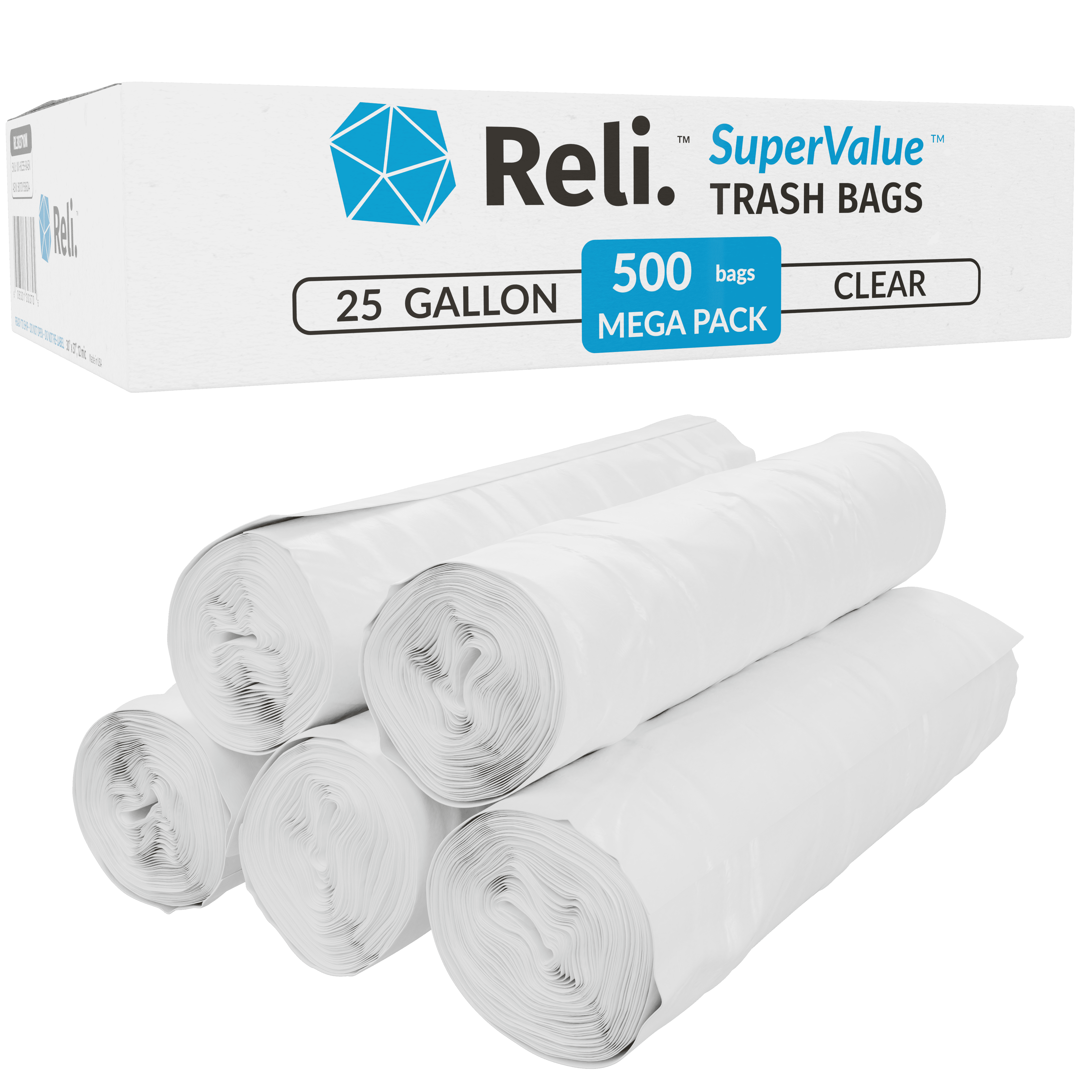 DY586D4 Reli. SuperValue 16-25 Gallon Trash Bags (500 Count Bulk) Clear  Garbage bags