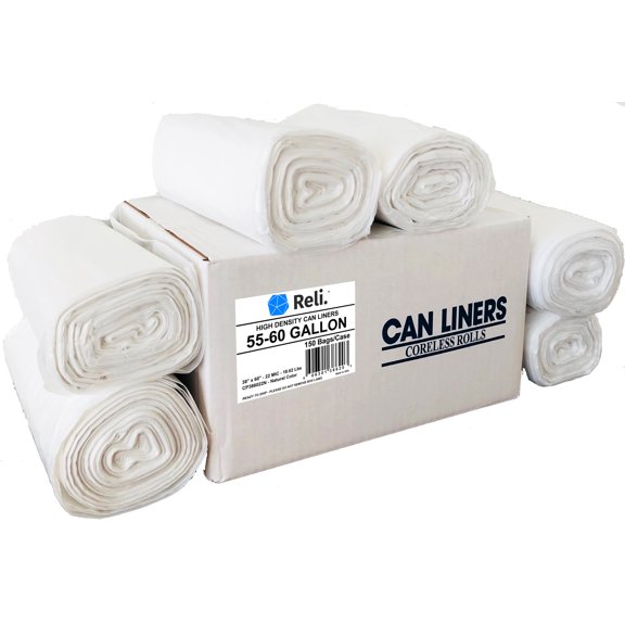 Reli. SuperValue 55 Gallon Trash Bags (150 Count Bulk) Clear Trash Bags