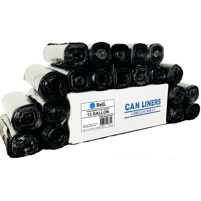 Reli. Tall Kitchen, 13 Gallon Trash Bags, 1000 Count Bulk, Black