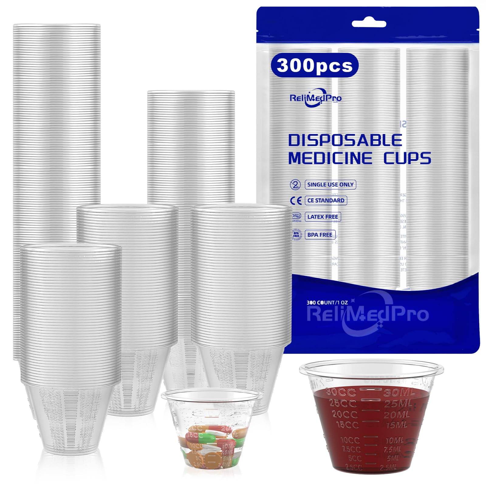 ReliMedPro disposable medicine cups graduated, bulk pack of 300, 1 oz