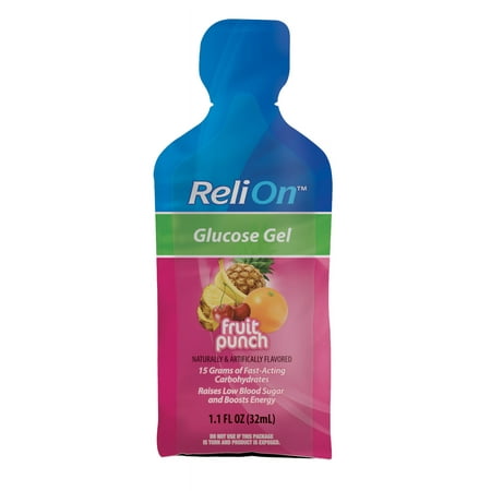 ReliOn Glucose Gel, Fruit Punch, 15g of Fast-Acting Carbohydrates, 1.1 fl. oz per Pouch
