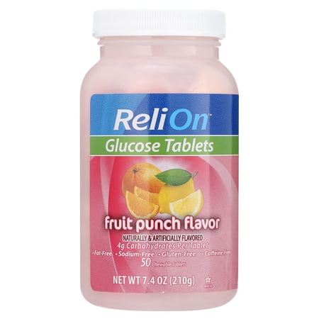 ReliOn Glucose Tablets Fruit Punch Flavor 50 Count Chewable Tablets