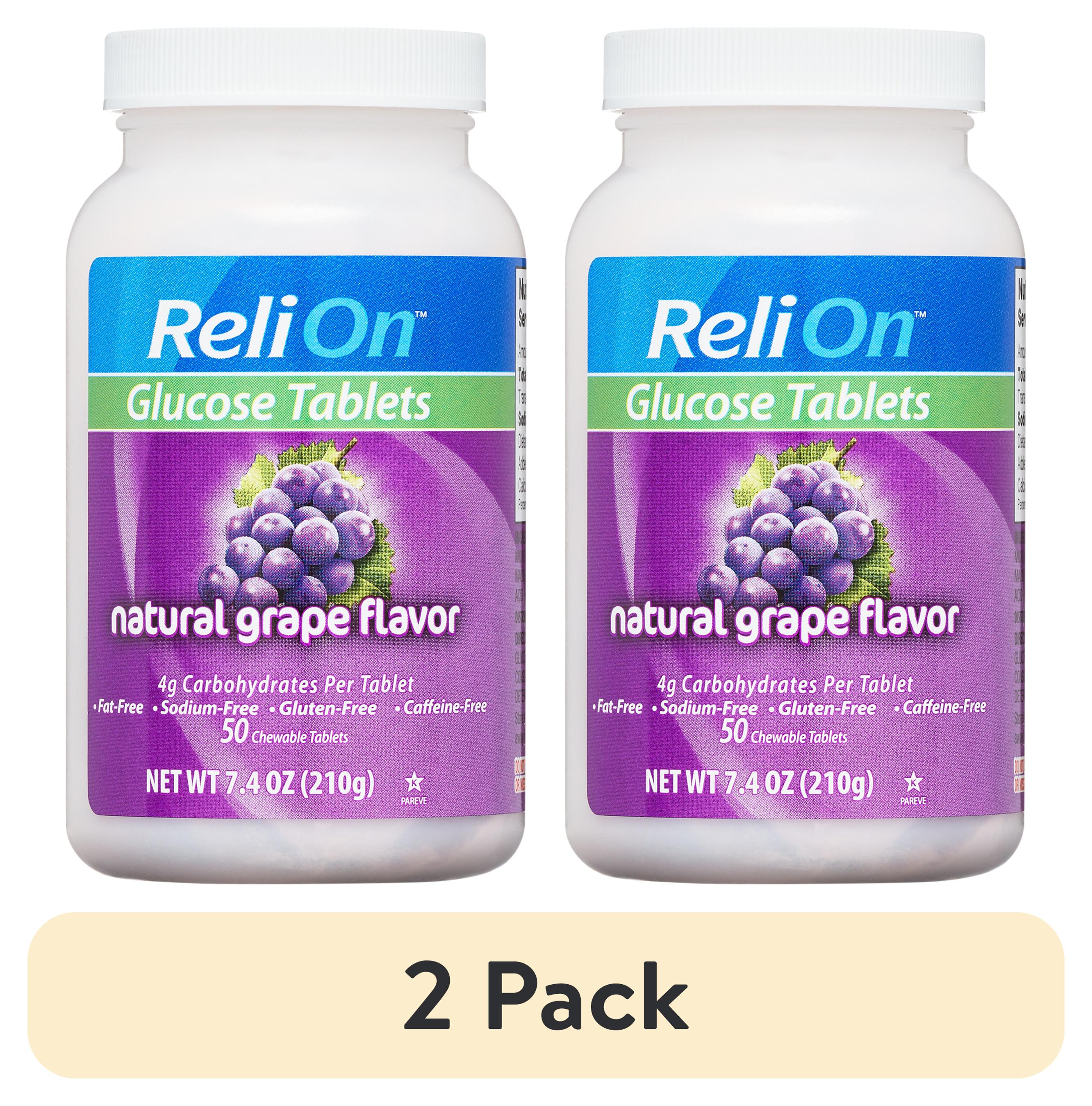 (2 pack) ReliOn Glucose Tablets, Natural Grape Flavor, 50 Count