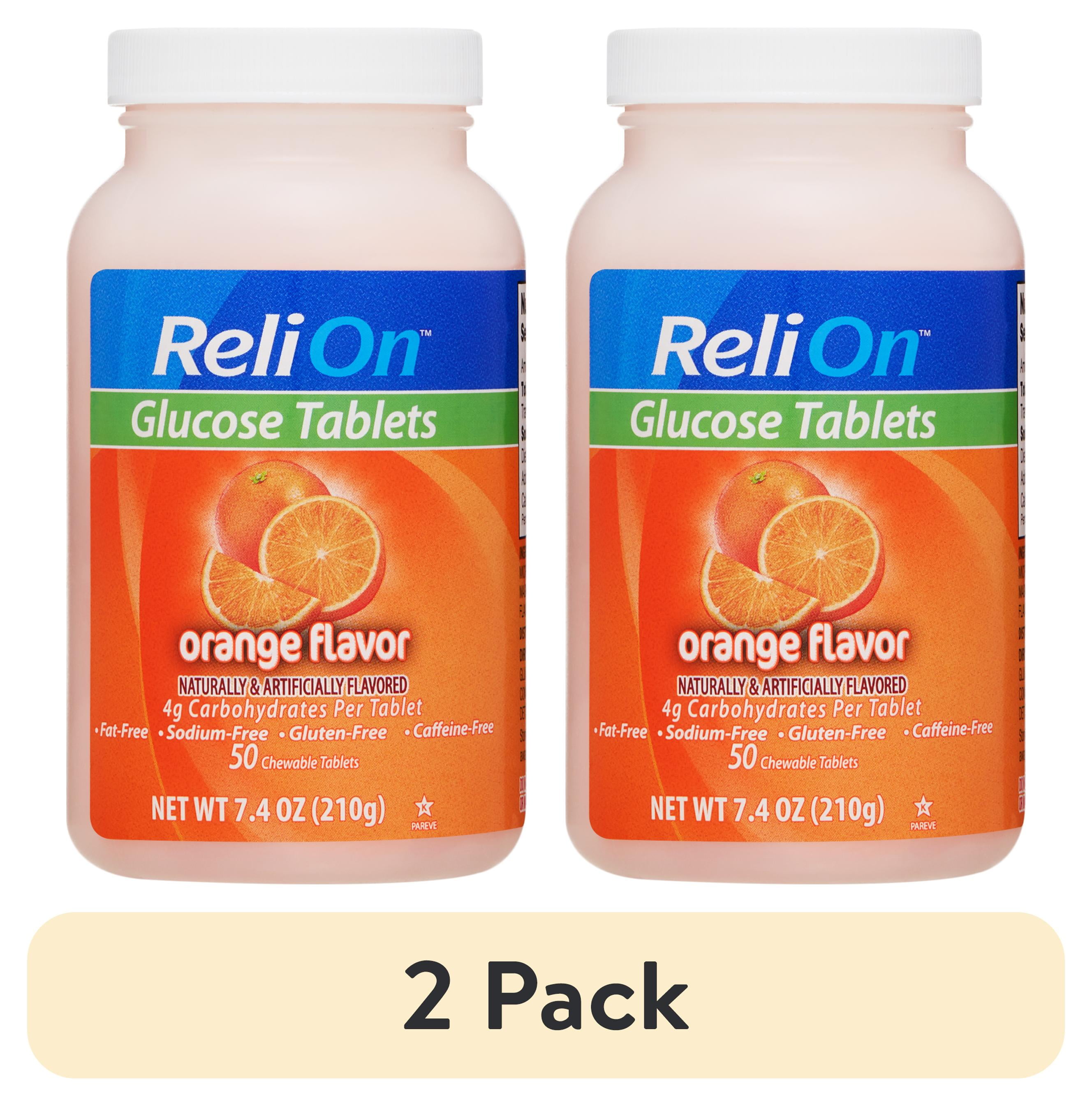(2 pack) ReliOn Glucose Tablets, Orange Flavor, 50 Count