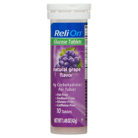 ReliOn Natural Grape Glucose Tablets, 10 Count