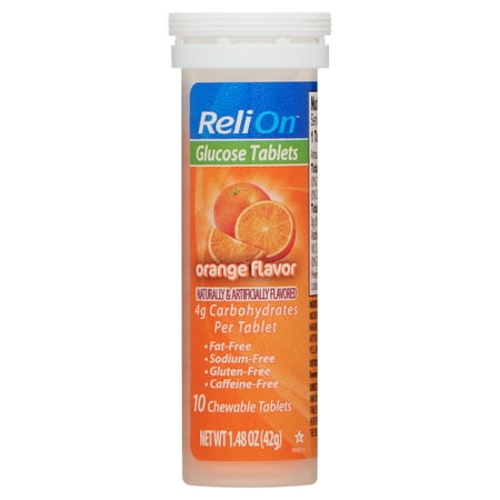 ReliOn Orange Glucose Tablets, 10 Count