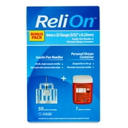 ReliOn Insulin Pen Needles Bonus Pack, 4 mm x 32 Gauge, 50 Count + Sharps Container
