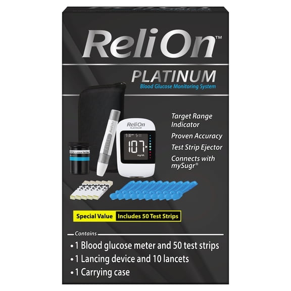 ReliOn Platinum Blood Glucose Meter Kit – Diabetes Blood Sugar Monitoring System