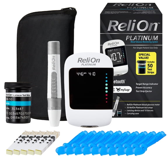 ReliOn Platinum Blood Glucose Meter Kit Diabetes Blood Sugar Monitoring System