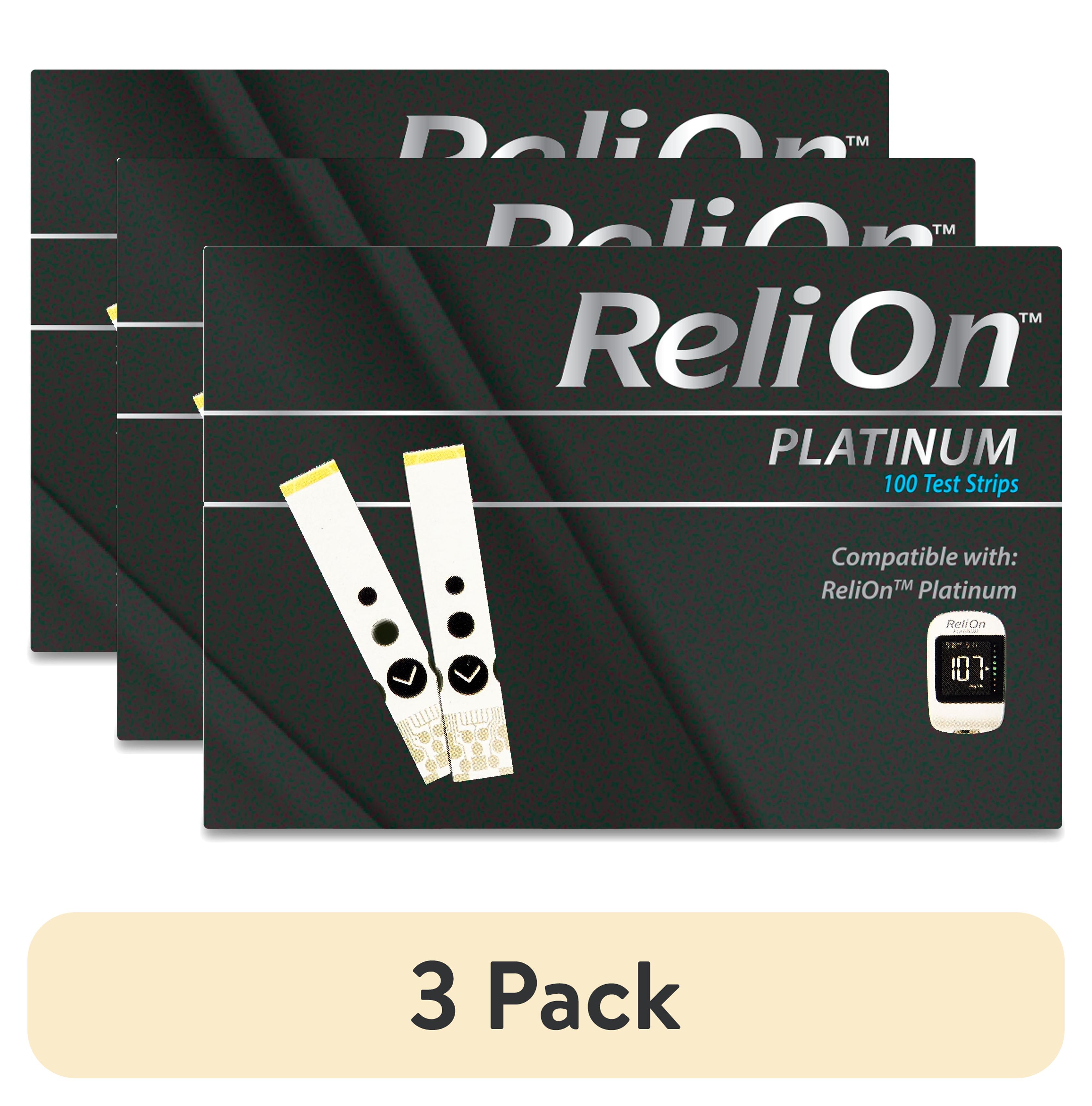 (3 pack) ReliOn Platinum Blood Glucose Test Strips, 100 Count