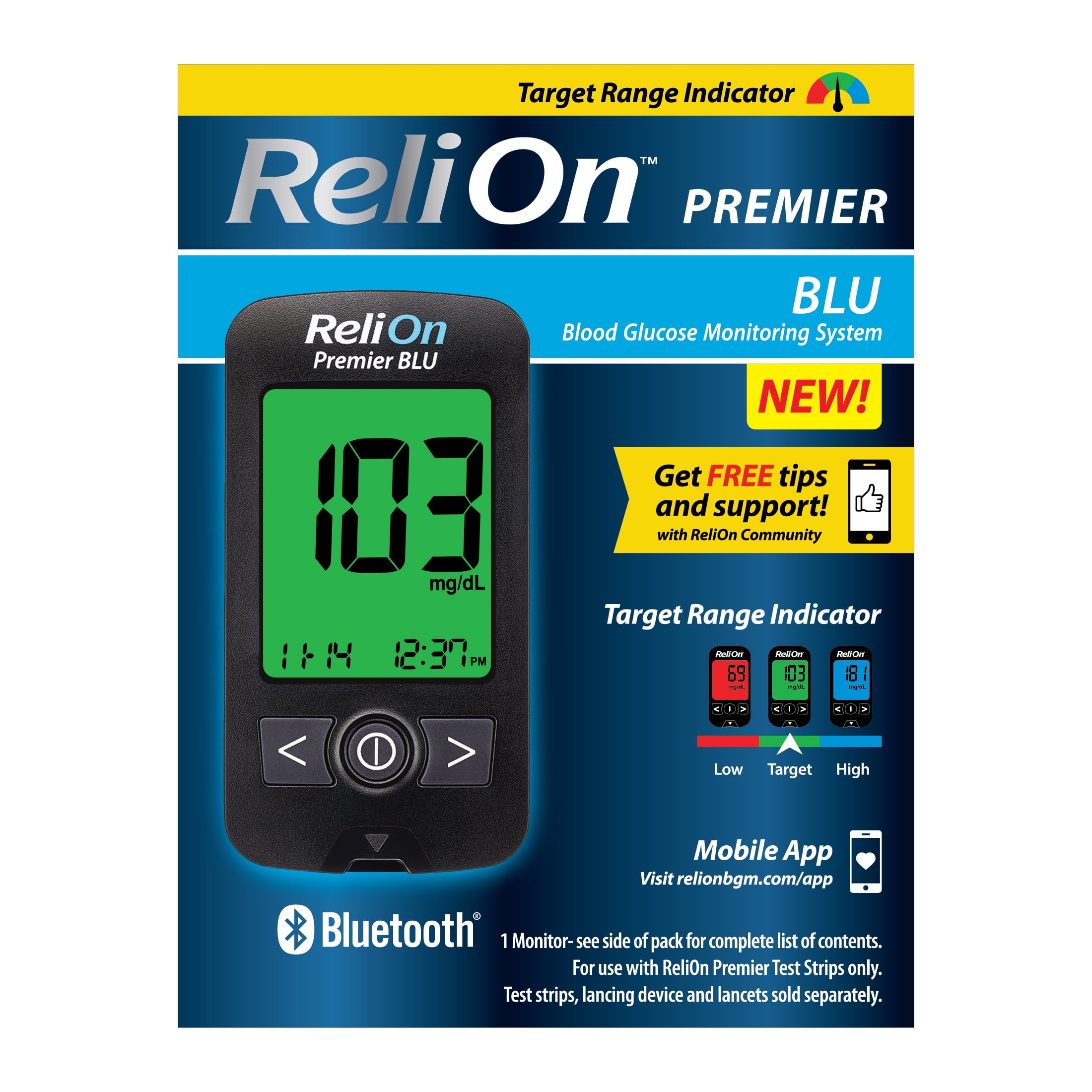 ReliOn Premier BLU Blood Glucose Monitoring System