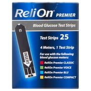 ReliOn Premier Blood Glucose Test Strips, 25 Count