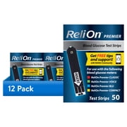 12 pack ReliOn Premier Blood Glucose Test Strips, 50 Count, for ReliOn Premier Blood Glucose Meters