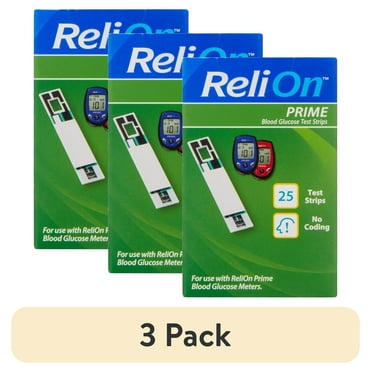 (3 pack) ReliOn Prime Blood Glucose Test Strips, 25 Count