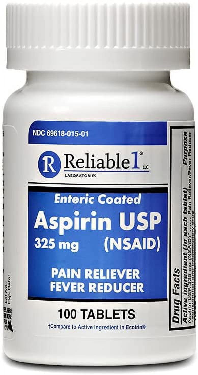 Reliable 1 Aspirin USP 325 mg (NSAID) 100 Enteric Coated Tablets (1