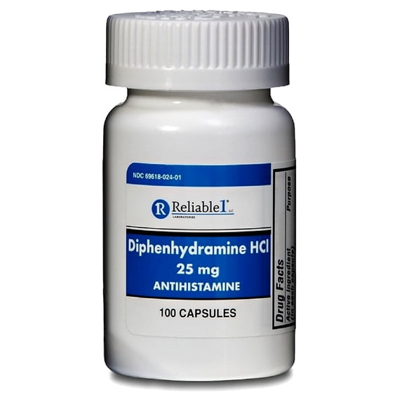 Reliable 1 Diphenhydramine HCI 25mg Antihistamine 100 Each