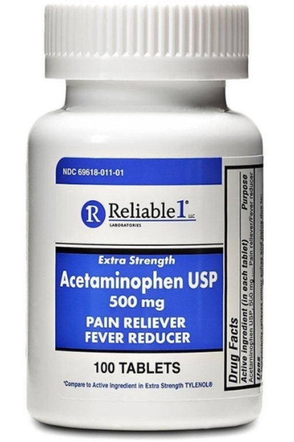 Reliable 1 Extra Strength Acetaminophen USP 500 mg Tablets, 100 Ea
