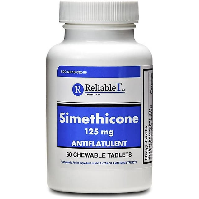 Reliable1 Laboratories Simethicone 125mg Gas Relief Tablets Extra Strength Bloating Relief Gas