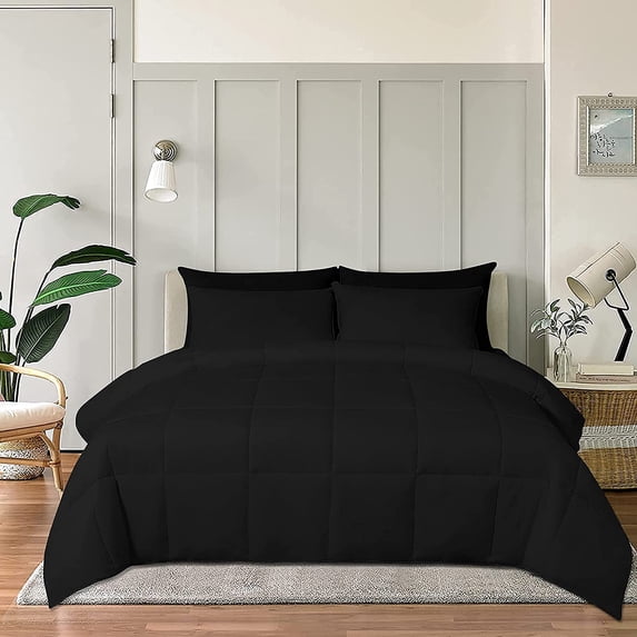 Reliable Bedding 100% Cotton Comforter, All Season Quilted, 600 Thread Count,Luxury Box Stitched Comforter Set, Cooling Soft Bedding Set !!(Black,King/California King)