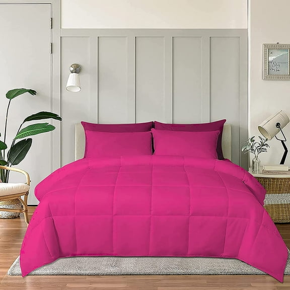 Reliable Bedding 100% Cotton Comforter, All Season Quilted, 600 Thread Count,Luxury Box Stitched Comforter Set, Cooling Soft Bedding Set !!(Hot Pink,Full/Queen)