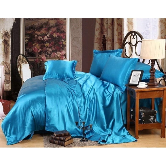 Reliable Bedding 100% Silk Satin Comforter Turquoise Blue,Box Stitched,300 GSM,Lightweight & Cozy Bedding For Better Sleep(King/Cal King,92x102)