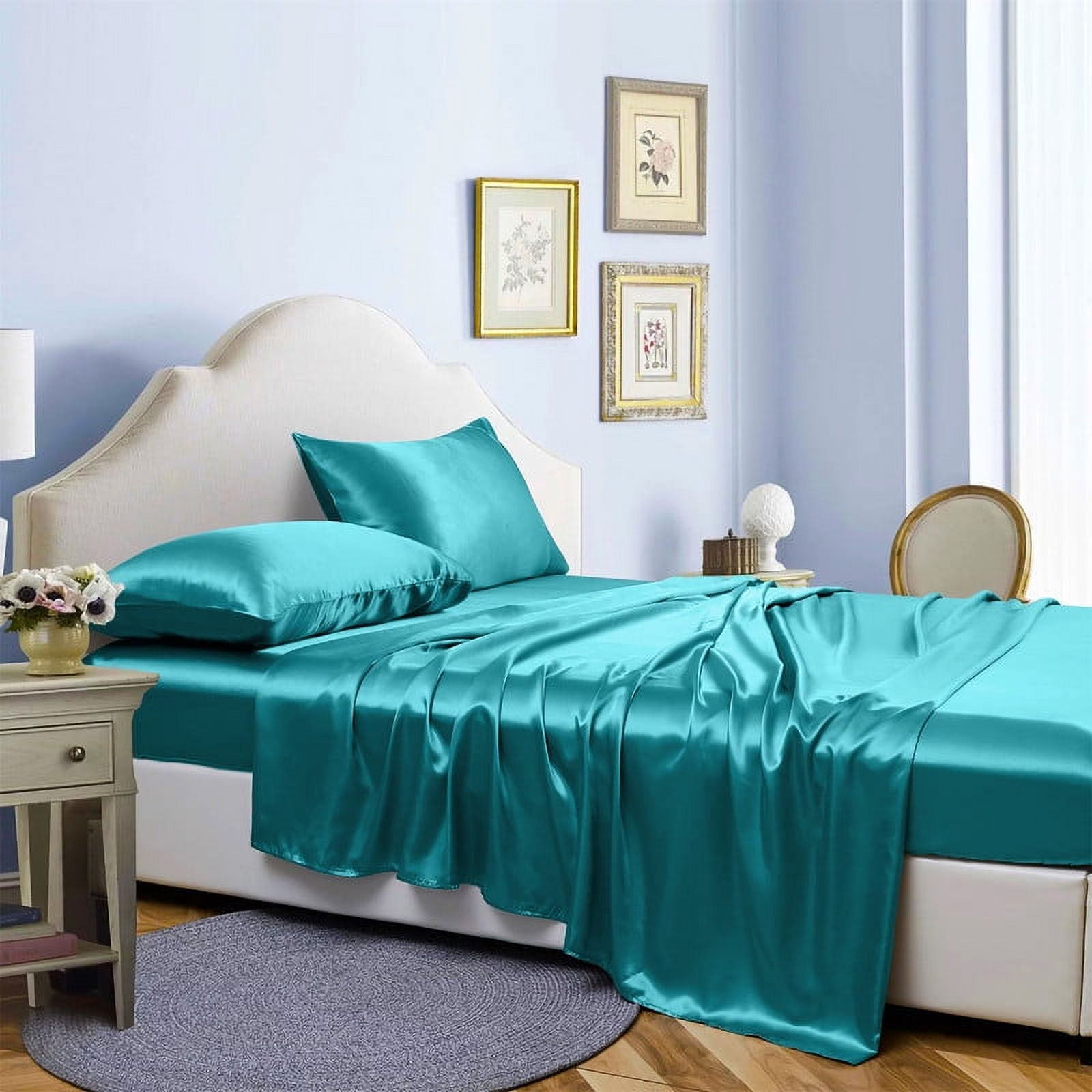 Reliable Bedding 4 piece Sheet Set, Silk Satin Sheet Set, Extra Soft
