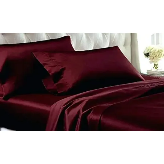 Reliable Bedding Silk Satin Sheets Set | Silk Satin Sheets Set Full | Sheets SetMehroon Wine |Fitted Sheet 24 Inch Deep Pocket | 4 Pc Sheet Set | Flat Sheet& Pillowcases.