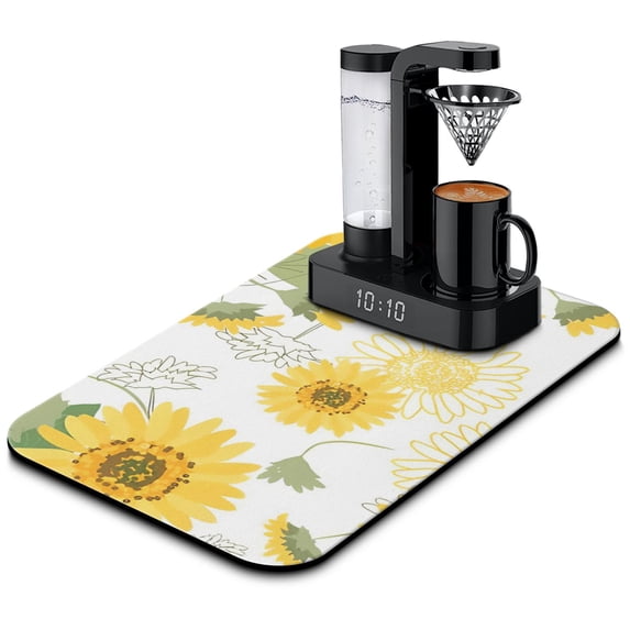 Reliable Dish Drying Mat, Colorful Flowers, Diatom Mud Ideal Kitchen Counter Draining Pad Features Sunflower, Coffee Mat Cornflower & Poppy Design, 19.5x12in