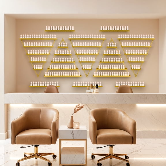 Reliable Gold Metal, Wall-mounted, Nail Polish Storage Racks, Body Armor Stand, 5 Tiers, Triangular Display Rack, Cosmetic Display Cases, Set of 10, with Excellent Workmanship, for Home Spa
