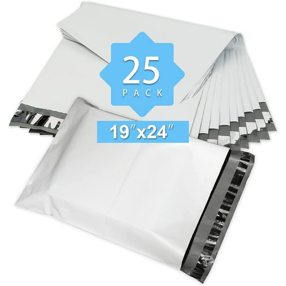 Reliable Mailer 19x24 Inch 25Pcs White Poly Mailers Bulk Envelopes Shipping Bags Self Seal Adhesive Waterproof and Tear-Proof Postal Expandable Polyethylene for Business Shipping Packaging