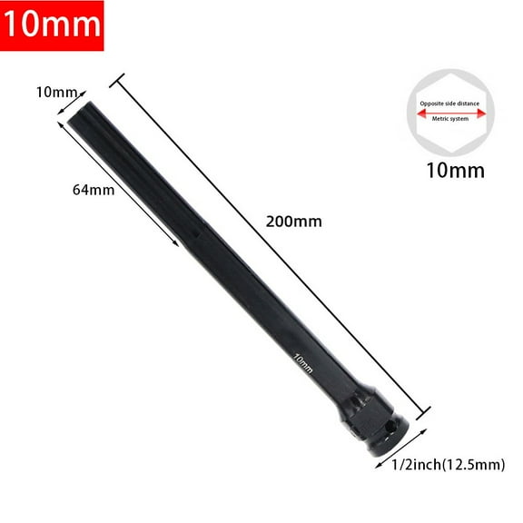 Reliable Socket Extension Bar 12 Inch Hex Drive 200mm Length Easy to Use, 10mm, Drive Extension, Tool for Home Garage Use
