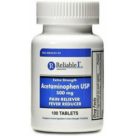 Reliable1 Extra Strength Acetaminophen 500mg Fever Reducer, 100ct, 6-Pack
