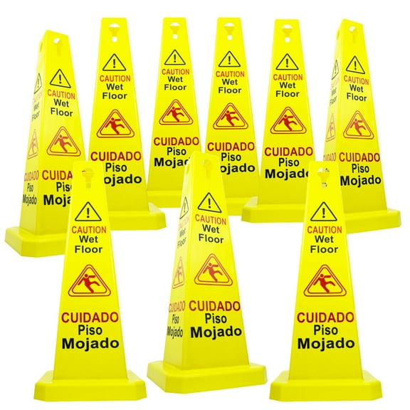 Reliable1st 9 Packs 26Caution Wet Floor Cones | Wet Floor Sign | 4-Sided Bilingual Signs | Cuadado Piso Mojado | Slippery Signs