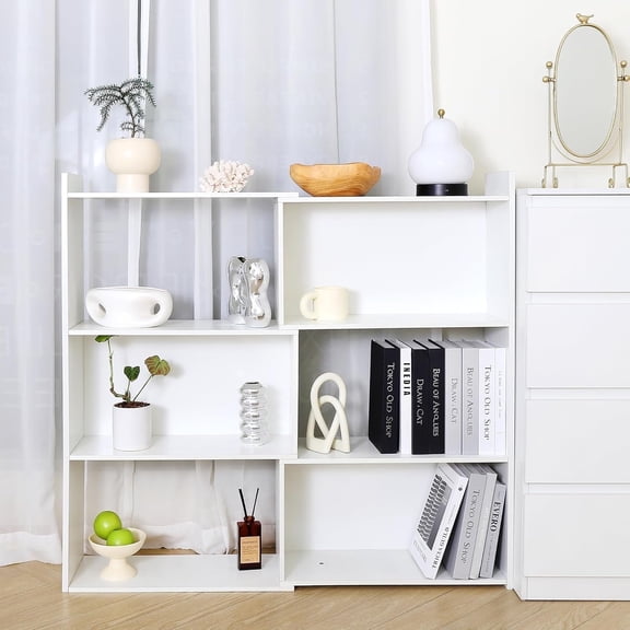Reliancer 360° Adjustable Open Bookcase, 4-Tier Bookshelf with 6 Storage Cubes