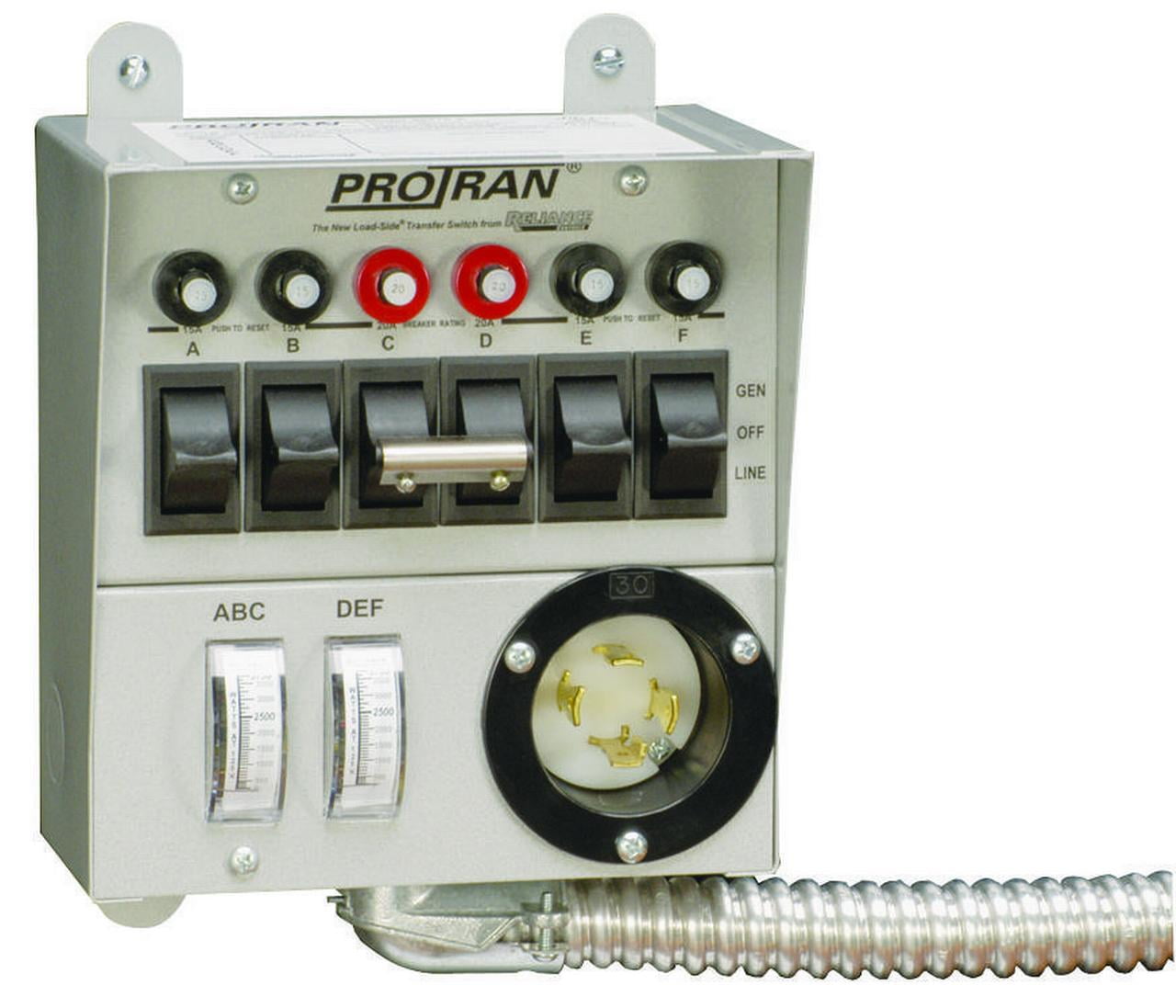 RELIANCE CONTROLS Pro/Tran 30216A Transfer Switch, 1 -Phase, 30 A, 120/250 V, 7 -Circuit, 6 -Breaker