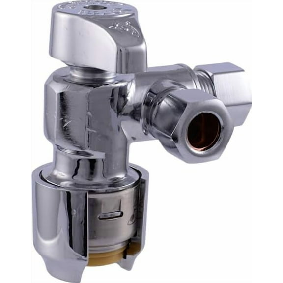 Sharkbite Max 1/2 in. Push-to-Connect x 3/8 in. O.D. Compression x 3/8 in. O.D. Compression Quarter-Turn Angle Dual Stop Valve - UR25558