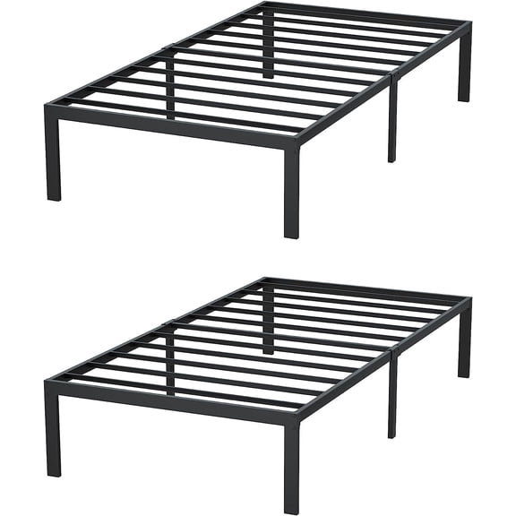 Reliancer Twin Platform Bed Frame 2 Pack, 14" Heavy Duty Steel Slats, No Box Spring Needed, Easy Assembly