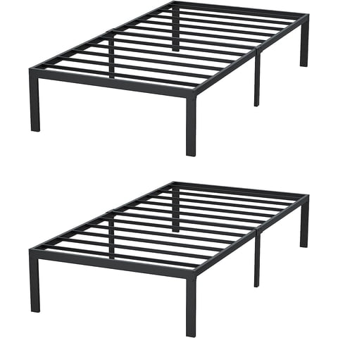 Reliancer Twin XL Platform Bed Frame 2 Pack, 14" Heavy Duty Steel Slats, No Box Spring Needed, Easy Assembly