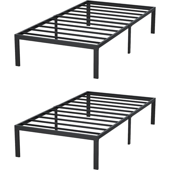 Reliancer Twin XL Platform Bed Frame 2 Pack, 14" Heavy Duty Steel Slats, No Box Spring Needed, Easy Assembly
