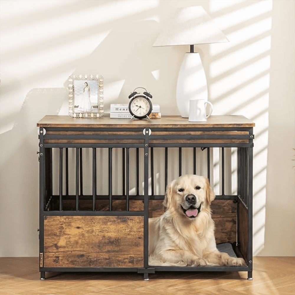 Reliancer 40'' Dog Crate Furniture, Wooden Heavy Duty Dog Kennel, Dogs Cage for Large Medium Dog