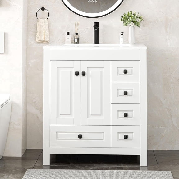 Reliancer Bathroom Vanity with Sink , Modern Thickened Bathroom Storage Cabinet, 30 inch