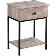 Reliancer Industrial End Table Side Table with Drawer and Storage Shelf,Wood Night Stand Rustic Bedside Table for Bedroom, Living Room, Sofa Couch, Hall