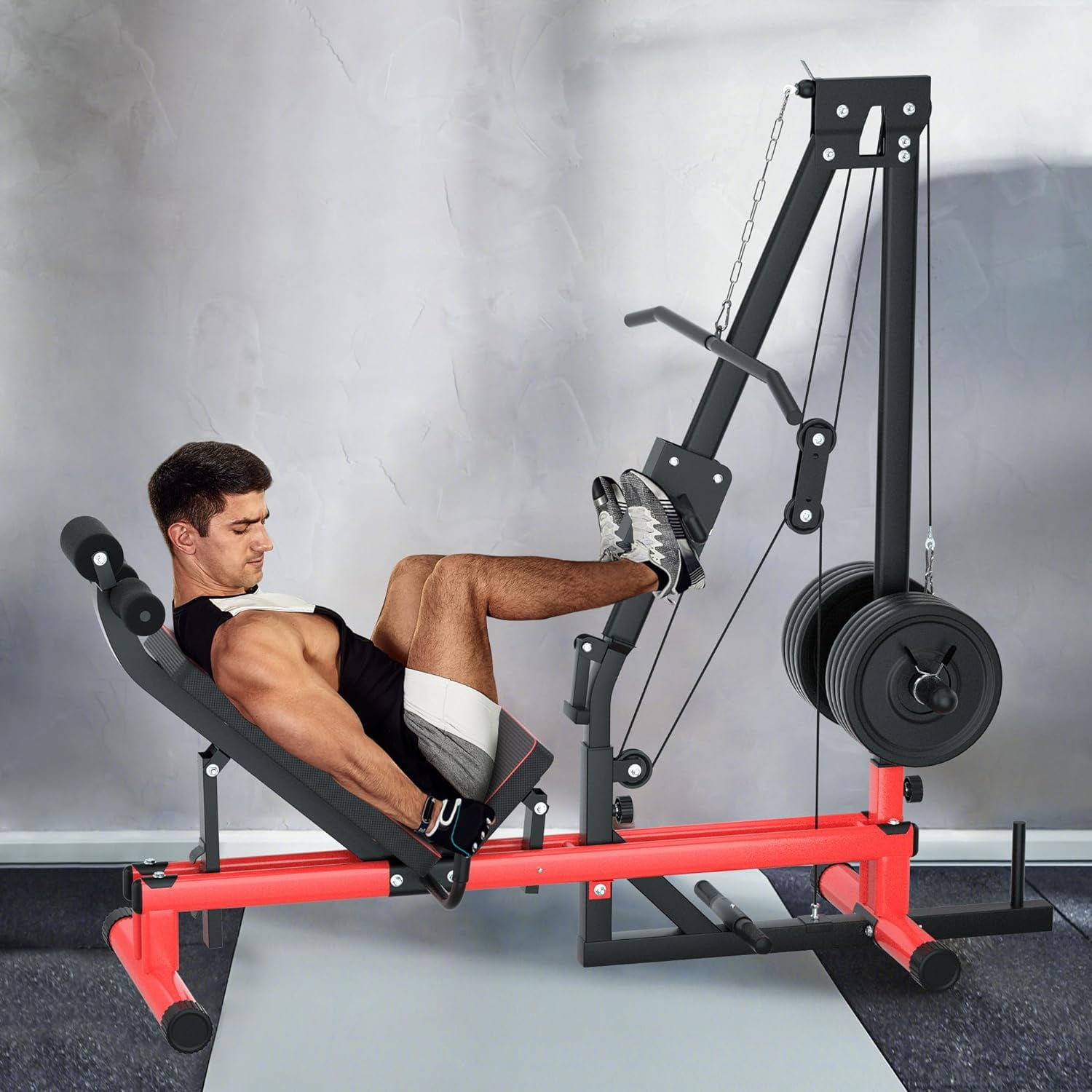 Reliancer Lat Pulldown Heavy Duty Full Body Weight Machine with Weight Storage, Leg Press Machine for Glute, Hamstring and Quad Develop in Home Gym