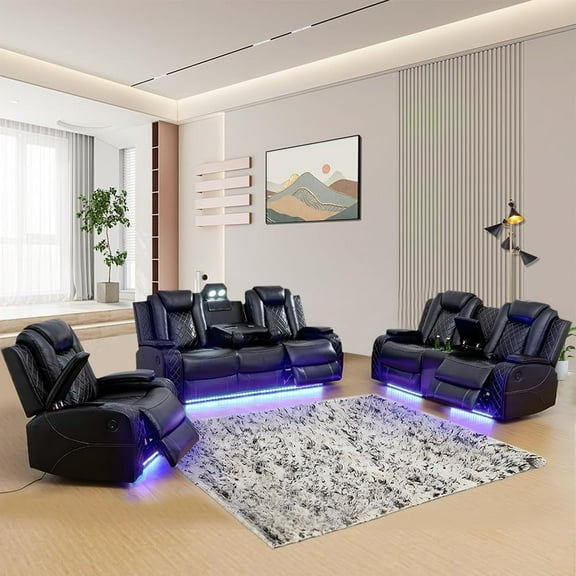 Reliancer Luxury Living Room Furniture Sets Power Recliner Sectional Sofa Recliner Couch Set Leather Couch and Reclining Sofa Set Loveseat Chair for House, Office