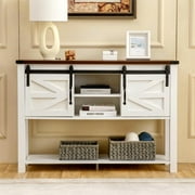 Reliancer Sliding Barn Doors Entryway Table, Sofa Table, Farmhouse Console Table with Adjustable Shelf, for Entry Way, Hallway, Living Room