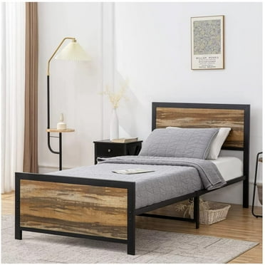 Reliancer Twin XL Size Bed Frame with Wooden Headboard and Footboard,Metal Platform Bed Frame with Stable Leg and 10.2inch Under Bed Storage for Bedroom,No Box Spring Needed,Noise Free