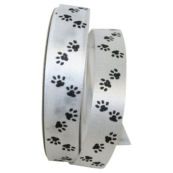Reliant Ribbon - 0937-030-05J, Dog Paw Tracks Ribbon, White, 7/8 Inch, 25 Yards