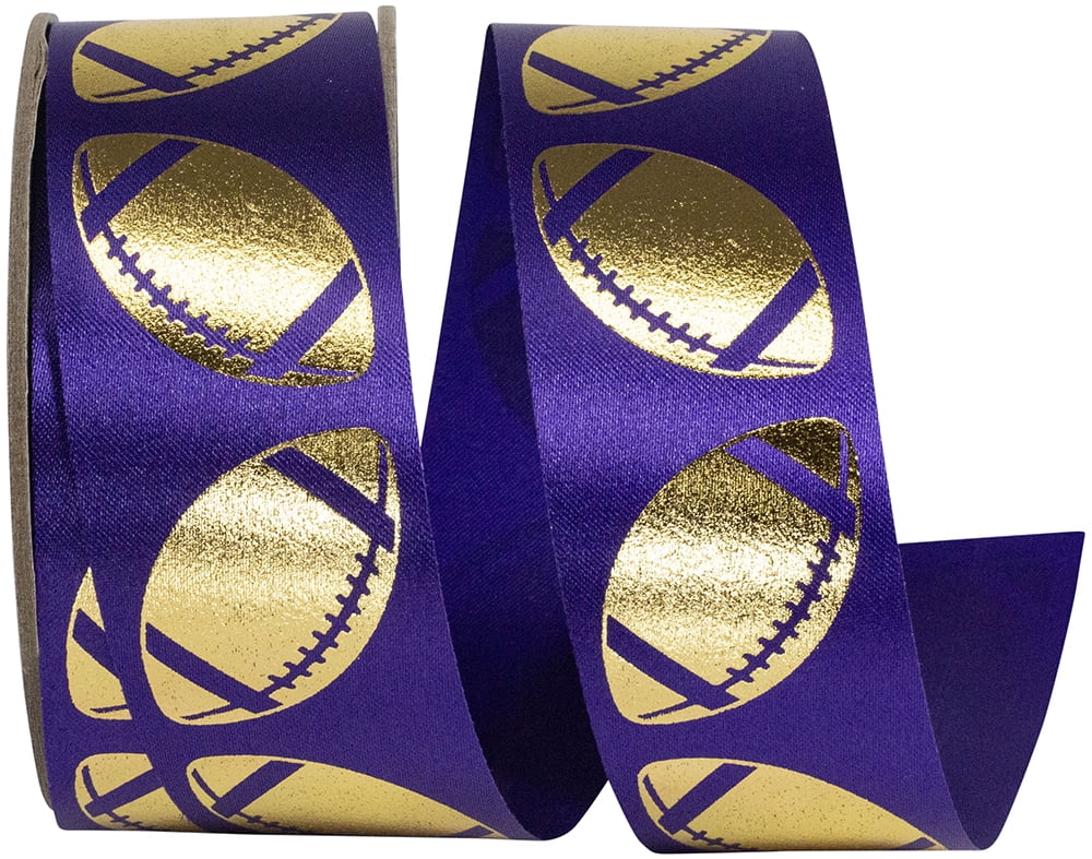 Reliant Ribbon - 0973-858-09J, Ribbon, Purple/gold, 1-3/8 Inch, 25 Yards
